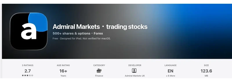 Admirals’ Apple App Store listing, read 3 Sep 2026: 2.7 out of 5