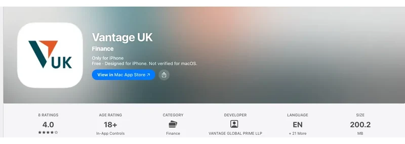 Vantage’s Apple App Store listing, read 28 Sep 2026: 4 out of 5