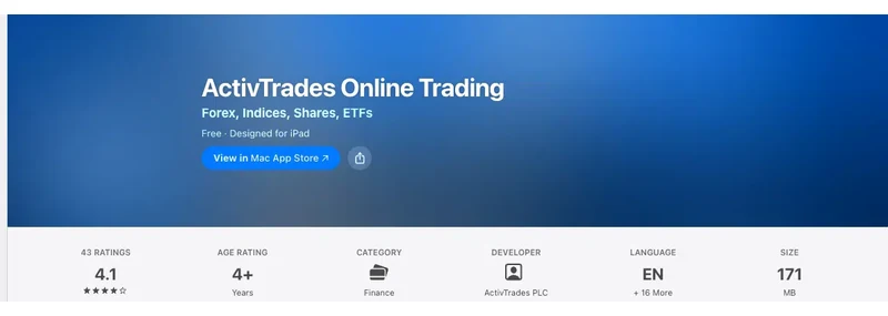 ActivTrades’ Apple App Store listing, read 1 Oct 2026: 4.1 out of 5