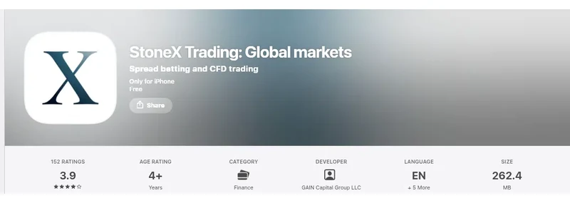 StoneX Trading’s Apple App Store listing, read 1 Oct 2026: 3.9 out of 5