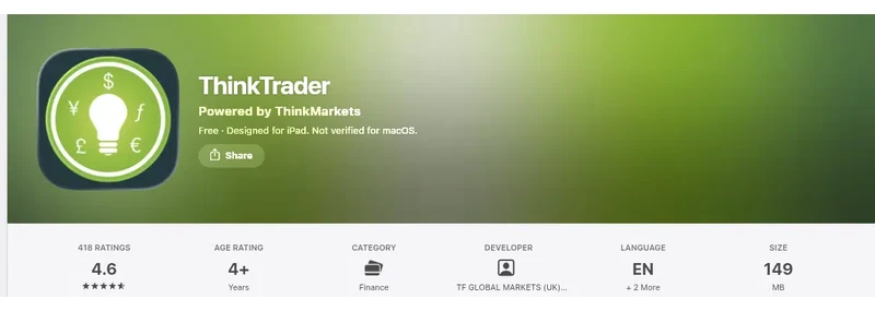 ThinkMarkets’ Apple App Store listing, read 1 Oct 2026: 4.6 out of 5