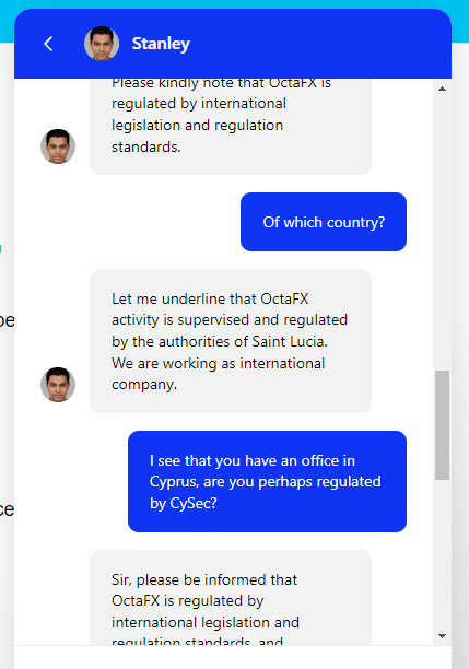 octafx live chat about regulation