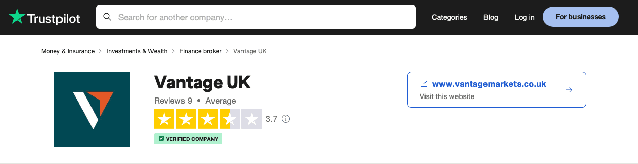 Vantage TrustPilot Review